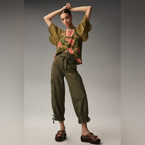 Anthropologie x FARM RIO Eyelet Short Sleeve Blouse Top Embroidered XS NEW - Picture 4 of 6